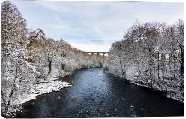 Pontcysyllte Aqueduct near Llangollen in Wales with snow Canvas Print by Steve Heap