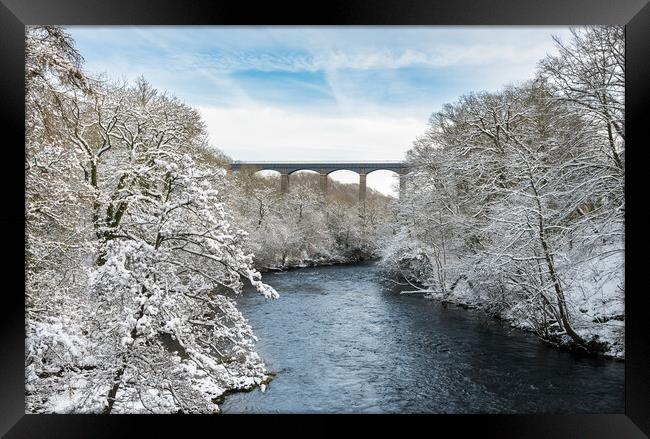 Pontcysyllte Aqueduct near Llangollen in Wales with snow Framed Print by Steve Heap