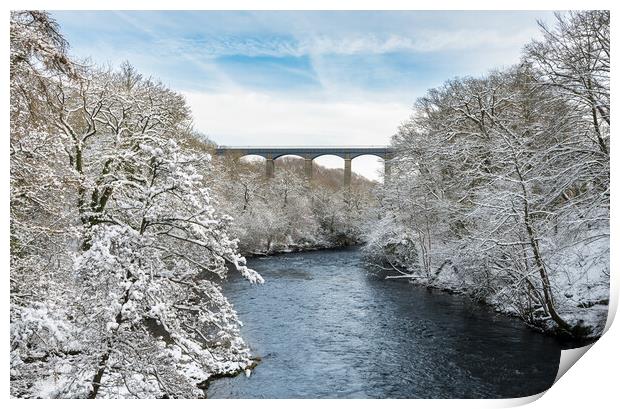 Pontcysyllte Aqueduct near Llangollen in Wales with snow Print by Steve Heap