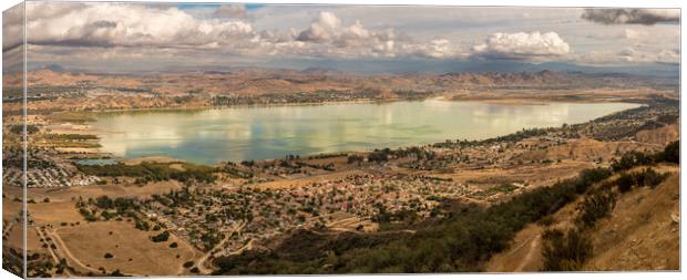 Panorama of Lake Elsinore in California Canvas Print by Steve Heap
