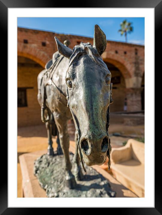 Statue for Portola Riders in San Juan Capistrano mission Framed Mounted Print by Steve Heap