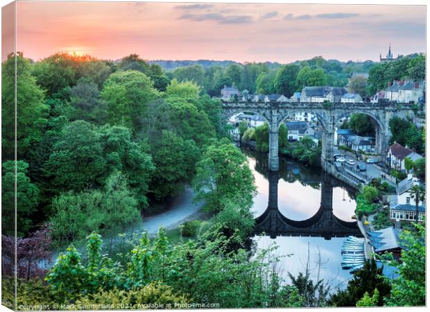Knaresborough Viaduct at Sunset in Late Spring Canvas Print by Mark Sunderland