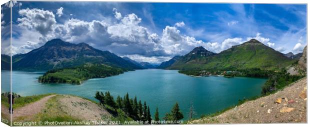 Panoramic view Waterton lake Alberta, Canada Canvas Print by PhotOvation-Akshay Thaker