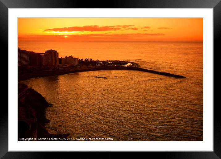 Sunset over Puerto de la Cruz, Tenerife, Canary Islands Framed Mounted Print by Geraint Tellem ARPS