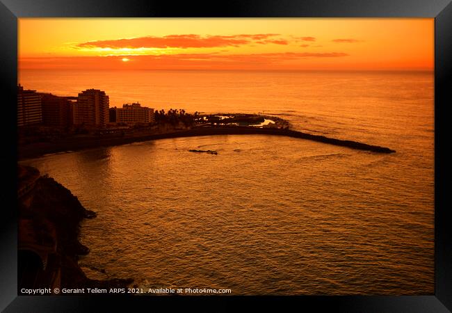Sunset over Puerto de la Cruz, Tenerife, Canary Islands Framed Print by Geraint Tellem ARPS