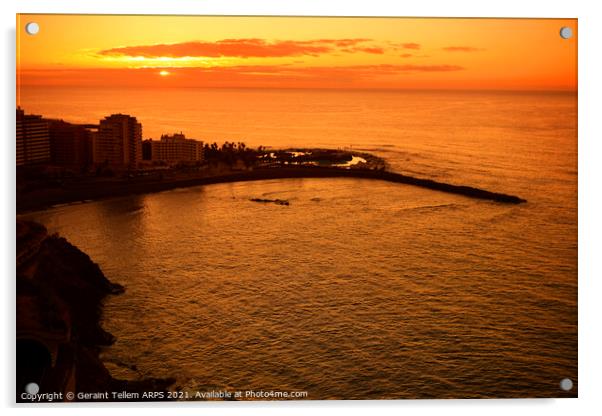 Sunset over Puerto de la Cruz, Tenerife, Canary Islands Acrylic by Geraint Tellem ARPS