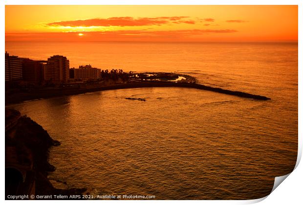 Sunset over Puerto de la Cruz, Tenerife, Canary Islands Print by Geraint Tellem ARPS