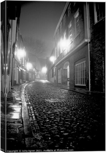 Foggy Night at Elm Hill in Norwich Canvas Print by Juha Agren