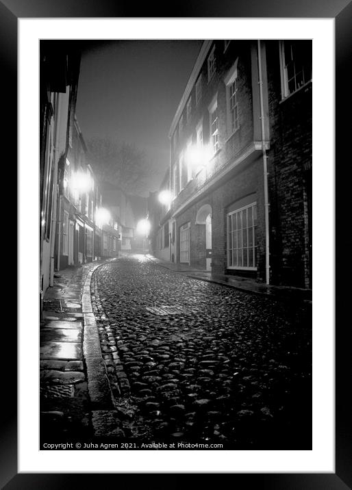 Foggy Night at Elm Hill in Norwich Framed Mounted Print by Juha Agren