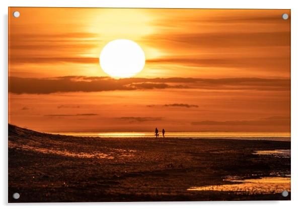 A sunset stroll on Holme beach  Acrylic by Gary Pearson