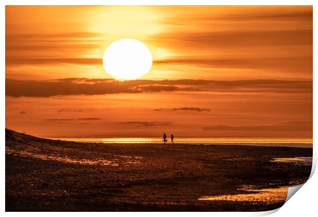 A sunset stroll on Holme beach  Print by Gary Pearson