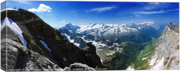 Valley view at Mount Titlis located in Central Switzerland Canvas Print by PhotOvation-Akshay Thaker