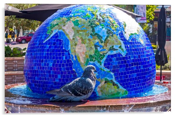 Pigeon at the fountain. Acrylic by Mikhail Pogosov