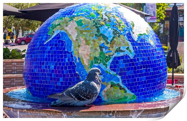 Pigeon at the fountain. Print by Mikhail Pogosov