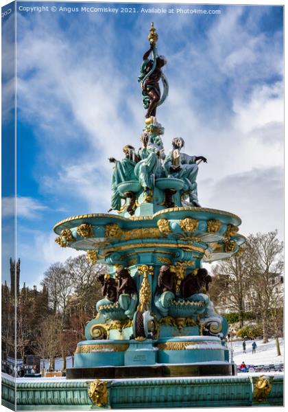 Frozen Ross Fountain in Princes Street Gardens Canvas Print by Angus McComiskey