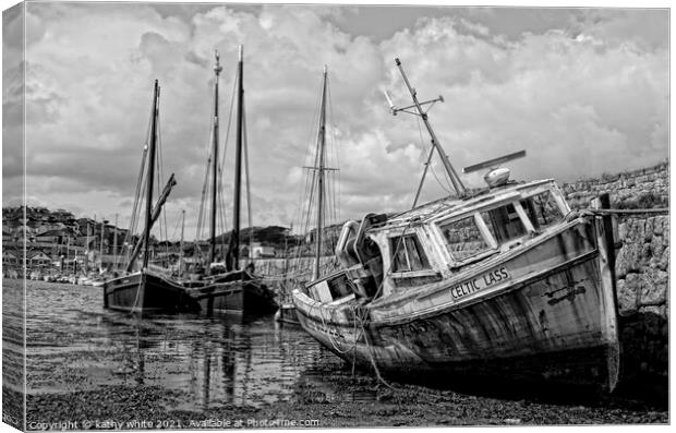 Newlyn ,Cornwall old fishing boat,black and white, Canvas Print by kathy white