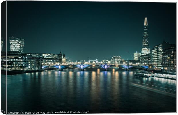 Night-time View Of London From The Millennium Bridge Canvas Print by Peter Greenway