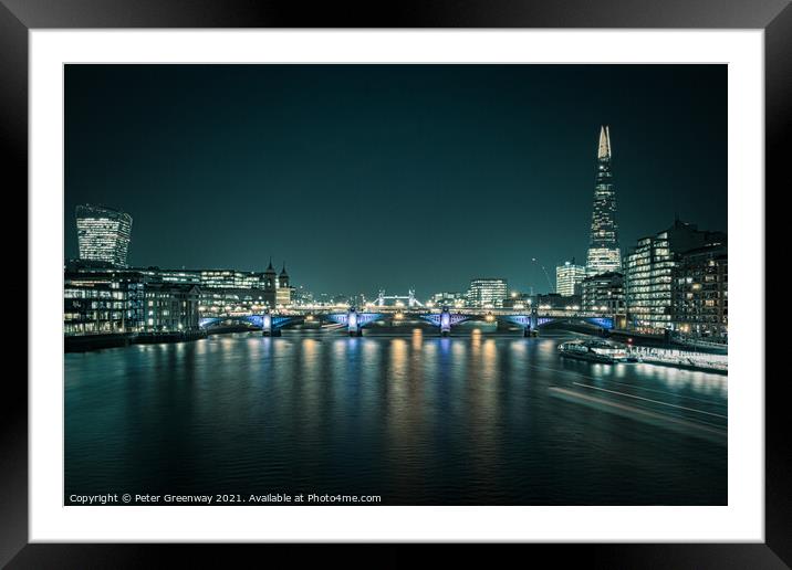 Night-time View Of London From The Millennium Bridge Framed Mounted Print by Peter Greenway