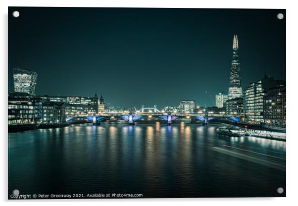 Night-time View Of London From The Millennium Bridge Acrylic by Peter Greenway