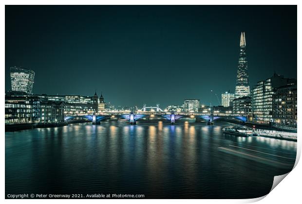 Night-time View Of London From The Millennium Bridge Print by Peter Greenway