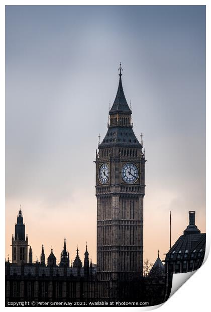 'Big Ben' In London On A Winters Evening Print by Peter Greenway