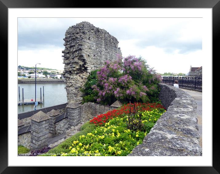River, City Wall and Garden at Rochester, Kent Framed Mounted Print by Sheila Eames