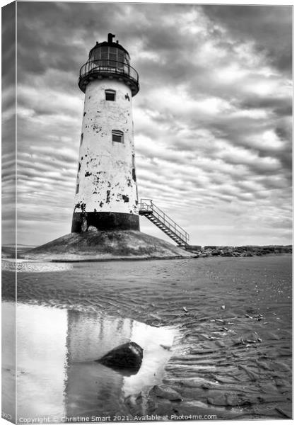 Talacre Lighthouse, North Wales - Black and White Canvas Print by Christine Smart