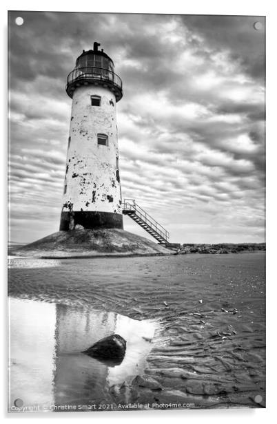Talacre Lighthouse, North Wales - Black and White Acrylic by Christine Smart