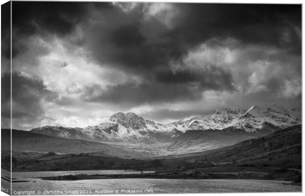Stormy Skies over Snowdon Horseshoe, Snowdonia - North Wales Canvas Print by Christine Smart