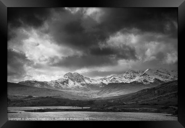 Stormy Skies over Snowdon Horseshoe, Snowdonia - North Wales Framed Print by Christine Smart