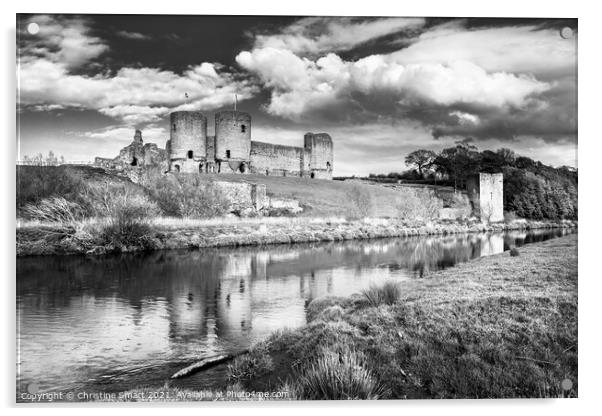 Rhuddlan Castle, North Wales - Black and White Acrylic by Christine Smart