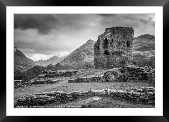 Dolbadarn Castle, Llanberis - Snowdonia, Wales Black and White Framed Mounted Print by Christine Smart