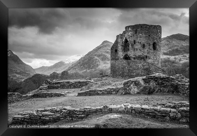 Dolbadarn Castle, Llanberis - Snowdonia, Wales Black and White Framed Print by Christine Smart