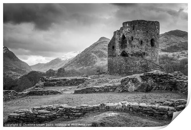Dolbadarn Castle, Llanberis - Snowdonia, Wales Black and White Print by Christine Smart