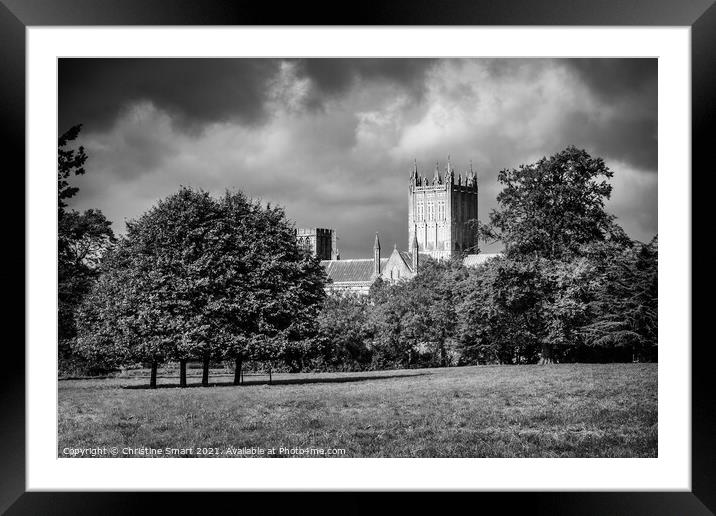 Wells Cathedral, Somerset - Moody Black and White Framed Mounted Print by Christine Smart