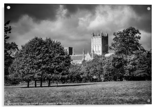 Wells Cathedral, Somerset - Moody Black and White Acrylic by Christine Smart