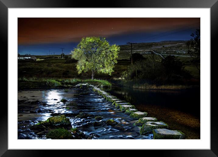 Stepping stones by Beezley Farm over the river Doe Framed Mounted Print by Chris North