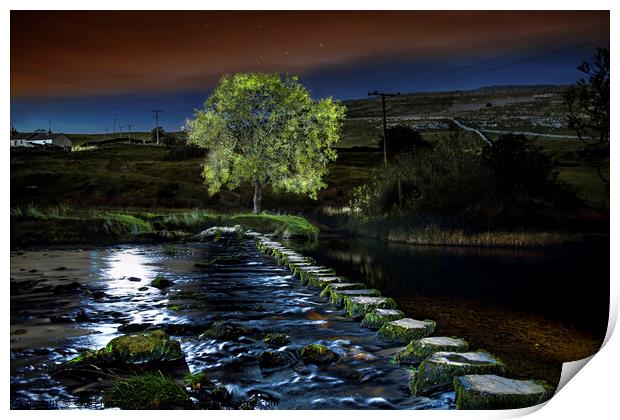 Stepping stones by Beezley Farm over the river Doe Print by Chris North