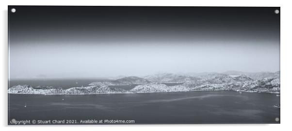 Misty mountain seascape panorama Acrylic by Travel and Pixels 