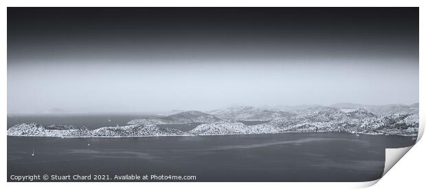 Misty mountain seascape panorama Print by Travel and Pixels 