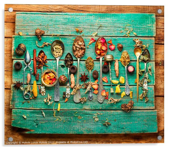 Assortment of dry teas and herbs Acrylic by Mykola Lunov Mykola