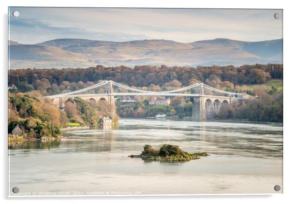 Seasons Change at Menai Bridge, Anglesey Landscape Acrylic by Christine Smart
