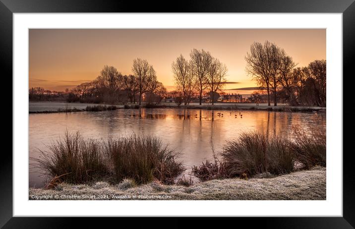 Winter Sunrise at Abergele Pond, North Wales Landscape Framed Mounted Print by Christine Smart