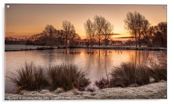 Winter Sunrise at Abergele Pond, North Wales Landscape Acrylic by Christine Smart