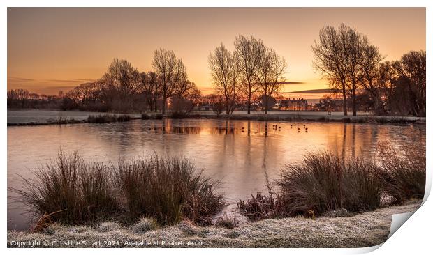 Winter Sunrise at Abergele Pond, North Wales Landscape Print by Christine Smart