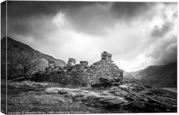 The Quarry Days, Dinorwic Slate Quarry, Snowdonia - North Wales Black and White Canvas Print by Christine Smart
