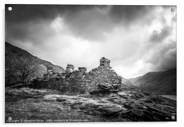 The Quarry Days, Dinorwic Slate Quarry, Snowdonia - North Wales Black and White Acrylic by Christine Smart