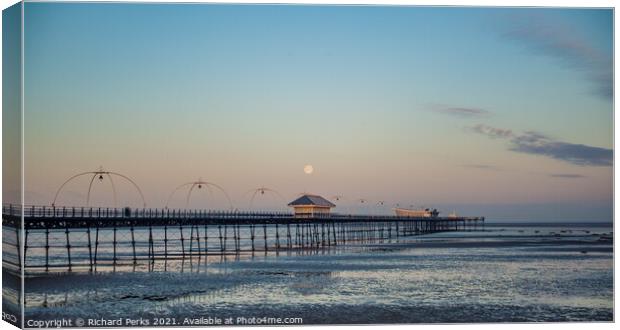 Moon over Southport Pier Canvas Print by Richard Perks