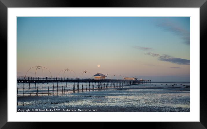 Moon over Southport Pier Framed Mounted Print by Richard Perks