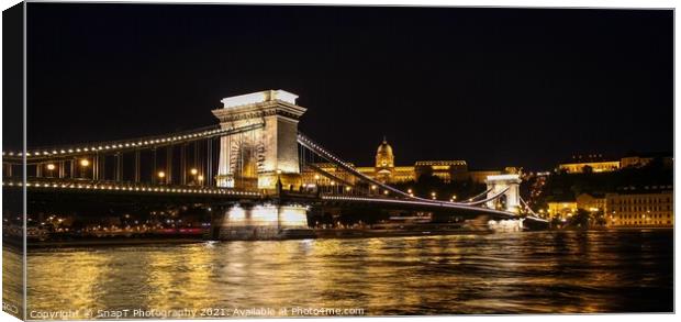 Long exposure of Széchenyi Chain Bridge, Buda Castle and the Danube River Canvas Print by SnapT Photography